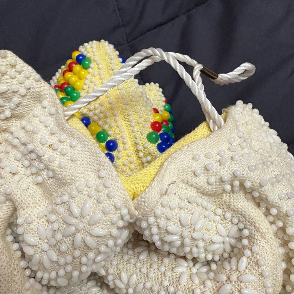 Vintage Reversible 70’s Beaded Drawstring Purse / Sack Boho Hippy Festival Pouch - Picture 12 of 13